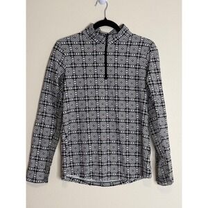 IBKUL Women's Pricilla Black White Geometric Golf Active Quarter Zip Shirt M